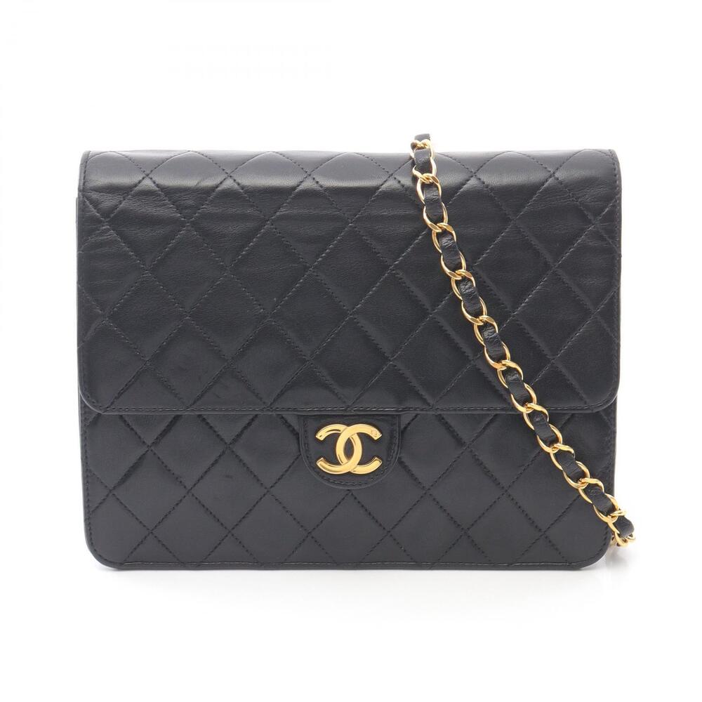 Chanel Matelasse Single Flap Shoulder Bag Lambskin Sheepskin Black
